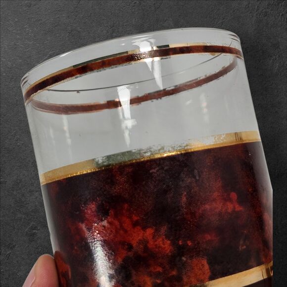 4 Vintage Culver Tortoiseshell Brazilian Brown Lowball Glasses 22K Gold Rocks - Picture 5 of 9